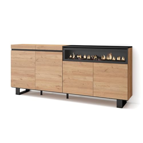 Skraut Home | Sideboard, Highboard | Kommode, Komodenschrank | 200x87x35cm | 4 Türen | Elektrokamin. Maße | Industriedesign | Moderner Stil | Eiche Schwarz Skraut Home | Sideboard, Highboard | Kommode, Komodenschrank | 200x87x35cm | 4 Türen | Elektrokamin. Maße | Industriedesign | Moderner Stil | Eiche Schwarz von Skraut Home