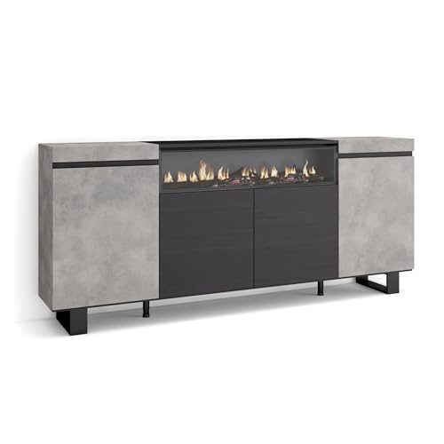 Skraut Home | Sideboard, Highboard | Kommode, Komodenschrank | 200x87x35cm | 4 Türen | Elektrokamin. Maße | Industriedesign | Moderner Stil | Zement von Skraut Home