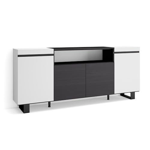 Skraut Home | Sideboard, Highboard | Kommode, Komodenschrank | 200x87x35cm | 4 Türen | Industriedesign | Moderner Stil | Weiß und Schwarz von Skraut Home