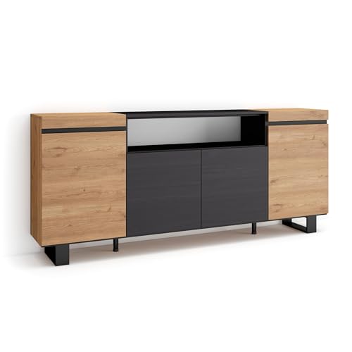 Skraut Home | Sideboard, Highboard | Kommode, Komodenschrank | 200x87x35cm | 4 Türen | Industriedesign | Moderner Stil | Eiche Schwarz von Skraut Home