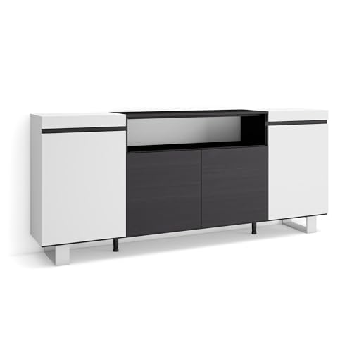 Skraut Home | Sideboard, Highboard | Kommode, Komodenschrank | 200x87x35cm | 4 Türen | Industriedesign | Moderner Stil | Weiß und Schwarz von Skraut Home