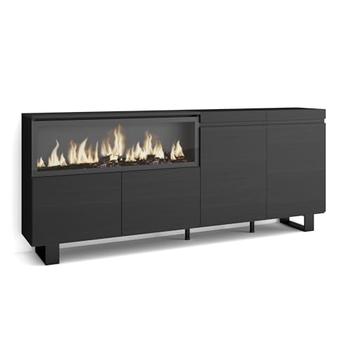Skraut Home | Sideboard, Highboard | Kommode, Komodenschrank | 210 | 4 Türen | Elektrokamin XXL | Industriedesign | Moderner Stil | Schwarz von Skraut Home
