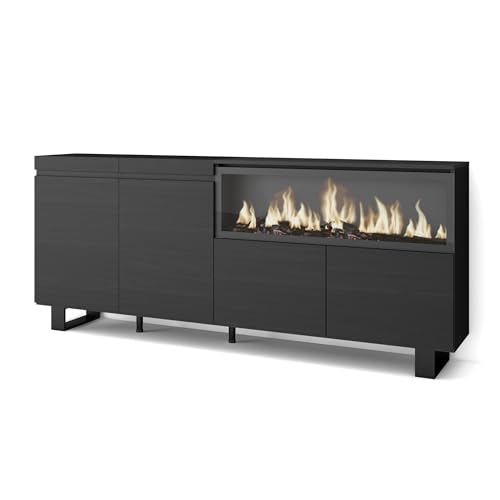 Skraut Home | Sideboard, Highboard | Kommode, Komodenschrank | 210 | 4 Türen | Elektrokamin XXL | Industriedesign | Moderner Stil | Schwarz von Skraut Home