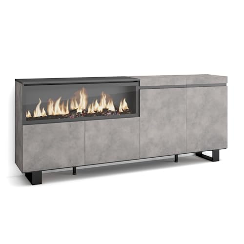 Skraut Home | Sideboard, Highboard | Kommode, Komodenschrank | 210 | 4 Türen | Elektrokamin XXL | Industriedesign | Moderner Stil | Zement von Skraut Home