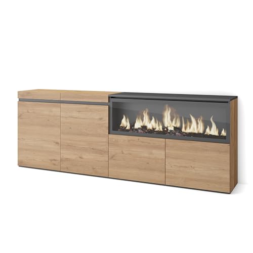 Skraut Home | Sideboard, Highboard | Kommode, Komodenschrank | 210 | 4 Türen | Elektrokamin XXL | Moderner Stil | Eiche von Skraut Home