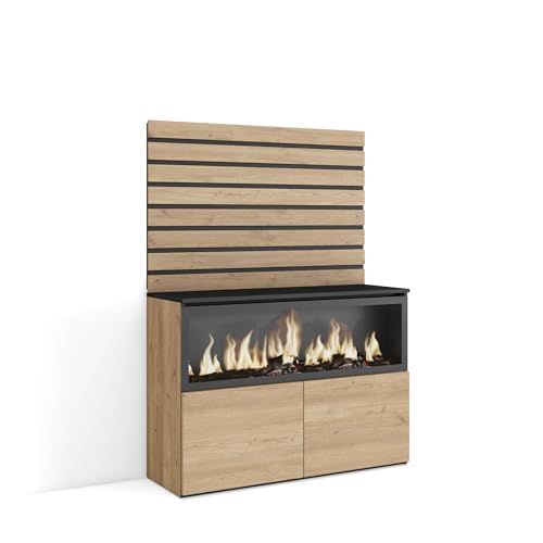 Skraut Home | Sideboard, Kommode | Aufbewahrungsschrank | 107x145x35 cm | Für Schlafzimmer, Zimmer | Elektrokamin XXL | Moderner Stil | Eiche von Skraut Home