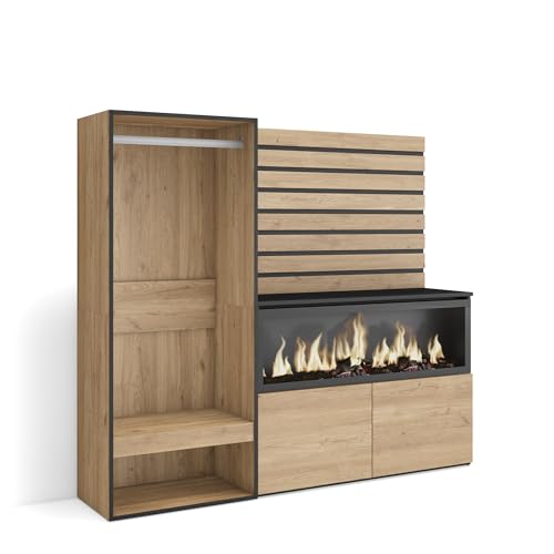 Skraut Home | Sideboard, Kommode | Aufbewahrungsschrank | 167x145x35 cm | Für Schlafzimmer, Zimmer | Elektrokamin XXL | Offener Kleiderschrank | Moderner Stil | Eiche von Skraut Home