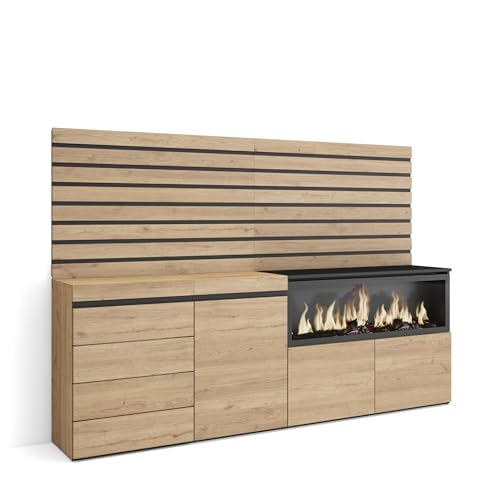 Skraut Home | Sideboard, Kommode | Aufbewahrungsschrank | 214x145x35 cm | Für Schlafzimmer, Zimmer | Elektrokamin XXL | Kommode mit Schubladen | Moderner Stil | Eiche Skraut Home | Sideboard, Kommode | Aufbewahrungsschrank | 214x145x35 cm | Für Schlafzimmer, Zimmer | Elektrokamin XXL | Kommode mit Schubladen | Moderner Stil | Eiche von Skraut Home