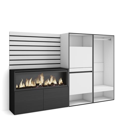 Skraut Home | Sideboard, Kommode | Aufbewahrungsschrank | 227x145x35 cm | Für Schlafzimmer, Zimmer | Elektrokamin XXL | Schuhschrank | Offener Kleiderschrank | Moderner Stil | Weiß von Skraut Home