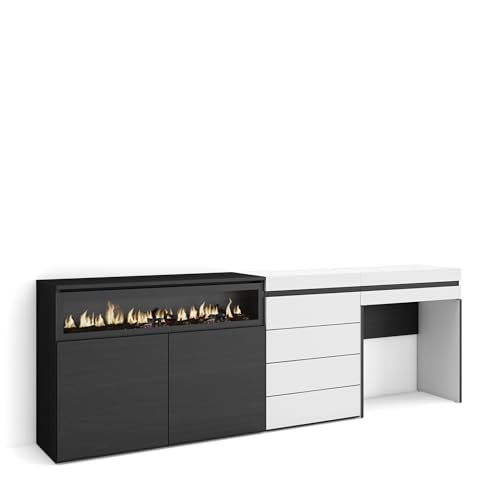 Skraut Home | Sideboard, Kommode | Aufbewahrungsschrank | 227x75x35 cm | Für Schlafzimmer, Zimmer | Elektrokamin. | Kommode mit Schubladen | Schminktisch | Moderner Stil | Weiß von Skraut Home