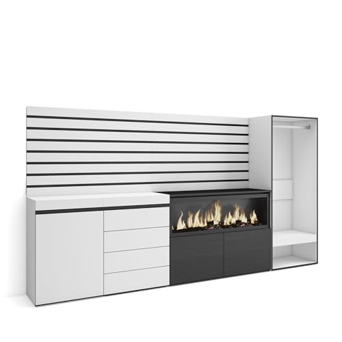 Skraut Home | Sideboard, Kommode | Aufbewahrungsschrank | 274x145x35 cm | Für Schlafzimmer, Zimmer | Elektrokamin XXL | Kommode mit Schubladen | Offener Kleiderschrank | Moderner Stil | Weiß Skraut Home | Sideboard, Kommode | Aufbewahrungsschrank | 274x145x35 cm | Für Schlafzimmer, Zimmer | Elektrokamin XXL | Kommode mit Schubladen | Offener Kleiderschrank | Moderner Stil | Weiß von Skraut Home