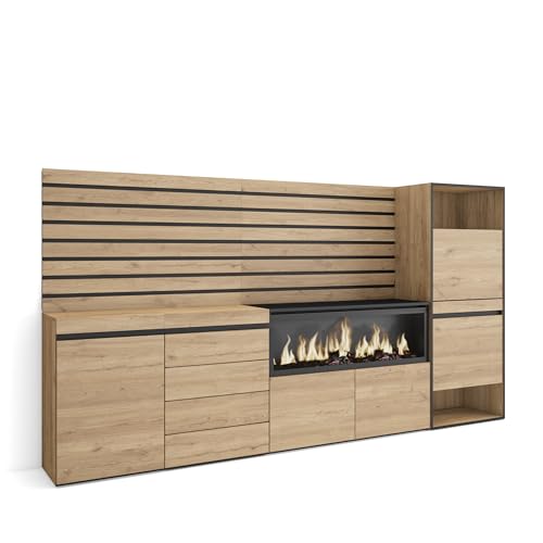 Skraut Home | Sideboard, Kommode | Aufbewahrungsschrank | 274x145x35 cm | Für Schlafzimmer, Zimmer | Elektrokamin XXL | Kommode mit Schubladen | Schuhschrank | Moderner Stil | Eiche Skraut Home | Sideboard, Kommode | Aufbewahrungsschrank | 274x145x35 cm | Für Schlafzimmer, Zimmer | Elektrokamin XXL | Kommode mit Schubladen | Schuhschrank | Moderner Stil | Eiche von Skraut Home