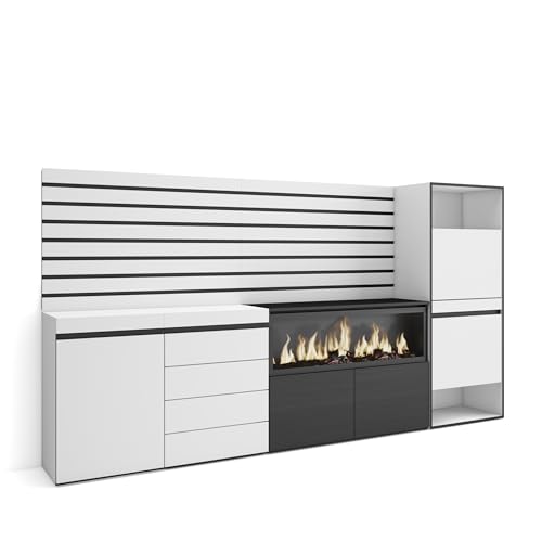 Skraut Home | Sideboard, Kommode | Aufbewahrungsschrank | 274x145x35 cm | Für Schlafzimmer, Zimmer | Elektrokamin XXL | Kommode mit Schubladen | Schuhschrank | Moderner Stil | Weiß von Skraut Home