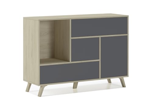 Skraut Home – Sideboard für Wohn- oder Esszimmer – 86 x 120 x 40 cm – Buffet mit 1 Tür + 3 Schubladen – Windmodell – Widerstandsfähiges Holz – Eiche/Grau-Finish Skraut Home – Sideboard für Wohn- oder Esszimmer – 86 x 120 x 40 cm – Buffet mit 1 Tür + 3 Schubladen – Windmodell – Widerstandsfähiges Holz – Eiche/Grau-Finish von Skraut Home