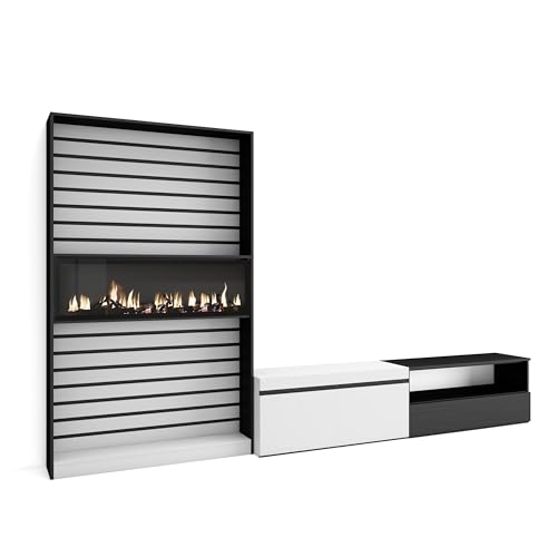 Skraut Home TV-Möbel | Esstisch-Set | 210 x 186 x 35 cm | für Fernseher bis 80 Zoll | elektrischer Kamin | moderner Stil | Schwarz und Weiß von Skraut Home
