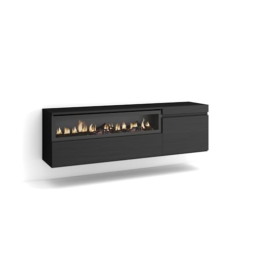 Skraut Home | TV-Schrank, Lowboard | für Wohnzimmer und Esszimmer | 150x45x35cm | Für TV-Geräte bis zu 65" | Elektrokamin. Maße | Hängend | Moderner Stil | Schwarz Skraut Home | TV-Schrank, Lowboard | für Wohnzimmer und Esszimmer | 150x45x35cm | Für TV-Geräte bis zu 65" | Elektrokamin. Maße | Hängend | Moderner Stil | Schwarz von Skraut Home