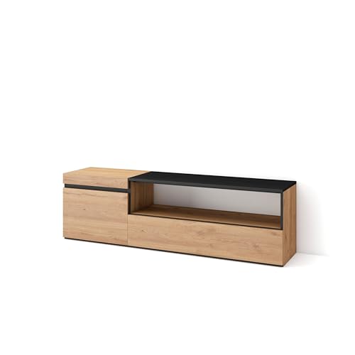 Skraut Home | TV-Schrank, Lowboard | für Wohnzimmer und Esszimmer | 150x45x35cm | Für TV-Geräte bis zu 65" | Fernsehtisch | Moderner Stil | Eiche Schwarz Skraut Home | TV-Schrank, Lowboard | für Wohnzimmer und Esszimmer | 150x45x35cm | Für TV-Geräte bis zu 65" | Fernsehtisch | Moderner Stil | Eiche Schwarz von Skraut Home