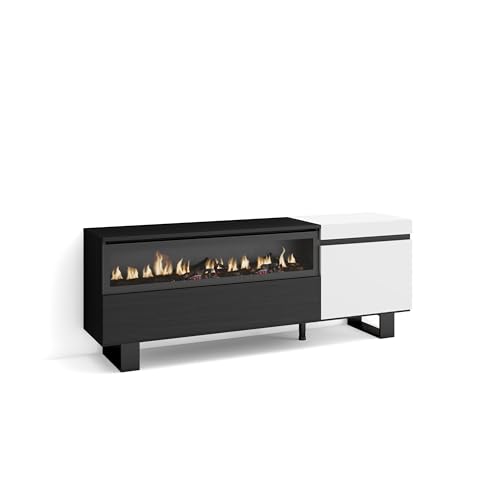 Skraut Home | TV-Schrank, Lowboard | für Wohnzimmer und Esszimmer | 150x57x35cm | Für TV-Geräte bis zu 65" | Elektrokamin. Maße | Industriedesign | Moderner Stil | Weiß und Schwarz Skraut Home | TV-Schrank, Lowboard | für Wohnzimmer und Esszimmer | 150x57x35cm | Für TV-Geräte bis zu 65" | Elektrokamin. Maße | Industriedesign | Moderner Stil | Weiß und Schwarz von Skraut Home