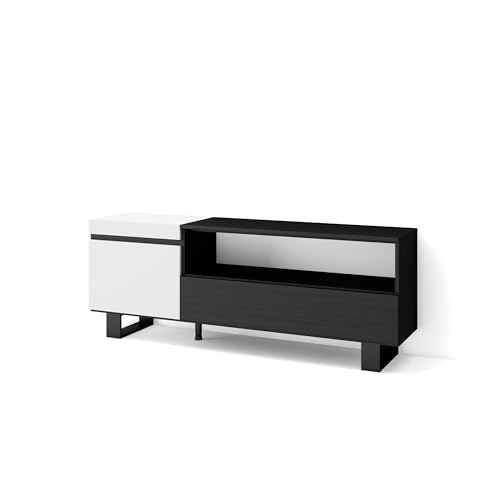 Skraut Home | TV-Schrank, Lowboard | für Wohnzimmer und Esszimmer | 150x57x35cm | Für TV-Geräte bis zu 65" | Industriedesign | Moderner Stil | Weiß und Schwarz Skraut Home | TV-Schrank, Lowboard | für Wohnzimmer und Esszimmer | 150x57x35cm | Für TV-Geräte bis zu 65" | Industriedesign | Moderner Stil | Weiß und Schwarz von Skraut Home