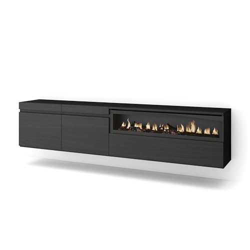 Skraut Home | TV-Schrank, Lowboard | für Wohnzimmer und Esszimmer | 200x45x35cm | Für TV-Geräte bis zu 80" | Elektrokamin. Maße | Hängend | Moderner Stil | Schwarz Skraut Home | TV-Schrank, Lowboard | für Wohnzimmer und Esszimmer | 200x45x35cm | Für TV-Geräte bis zu 80" | Elektrokamin. Maße | Hängend | Moderner Stil | Schwarz von Skraut Home
