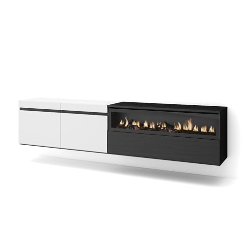 Skraut Home | TV-Schrank, Lowboard | für Wohnzimmer und Esszimmer | 200x45x35cm | Für TV-Geräte bis zu 80" | Elektrokamin. Maße | Hängend | Moderner Stil | Weiß und Schwarz Skraut Home | TV-Schrank, Lowboard | für Wohnzimmer und Esszimmer | 200x45x35cm | Für TV-Geräte bis zu 80" | Elektrokamin. Maße | Hängend | Moderner Stil | Weiß und Schwarz von Skraut Home