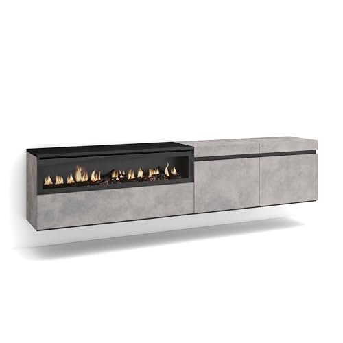 Skraut Home | TV-Schrank, Lowboard | für Wohnzimmer und Esszimmer | 200x45x35cm | Für TV-Geräte bis zu 80" | Elektrokamin. Maße | Hängend | Moderner Stil | Zement Skraut Home | TV-Schrank, Lowboard | für Wohnzimmer und Esszimmer | 200x45x35cm | Für TV-Geräte bis zu 80" | Elektrokamin. Maße | Hängend | Moderner Stil | Zement von Skraut Home