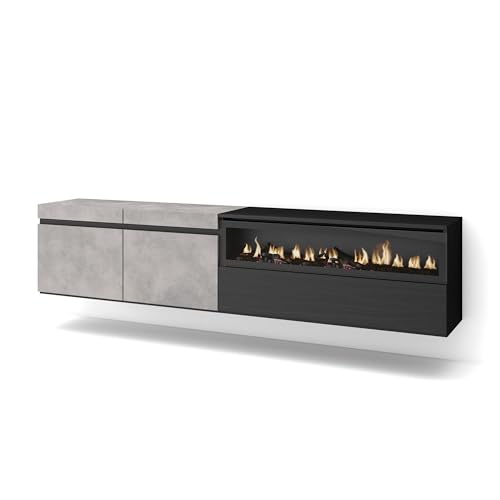 Skraut Home | TV-Schrank, Lowboard | für Wohnzimmer und Esszimmer | 200x45x35cm | Für TV-Geräte bis zu 80" | Elektrokamin. Maße | Hängend | Moderner Stil | Zement Skraut Home | TV-Schrank, Lowboard | für Wohnzimmer und Esszimmer | 200x45x35cm | Für TV-Geräte bis zu 80" | Elektrokamin. Maße | Hängend | Moderner Stil | Zement von Skraut Home