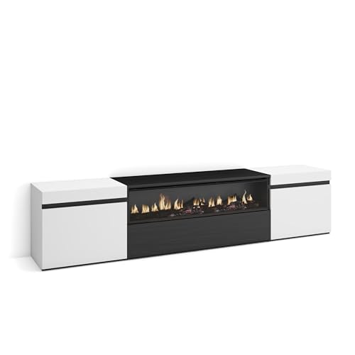 Skraut Home | TV-Schrank, Lowboard | für Wohnzimmer und Esszimmer | 200x45x35cm | Für TV-Geräte bis zu 80" | Elektrokamin. Maße | Moderner Stil | Weiß und Schwarz Skraut Home | TV-Schrank, Lowboard | für Wohnzimmer und Esszimmer | 200x45x35cm | Für TV-Geräte bis zu 80" | Elektrokamin. Maße | Moderner Stil | Weiß und Schwarz von Skraut Home