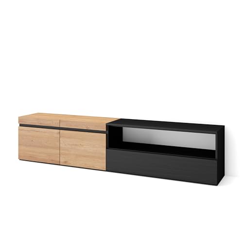 Skraut Home | TV-Schrank, Lowboard | für Wohnzimmer und Esszimmer | 200x45x35cm | Für TV-Geräte bis zu 80" | Fernsehtisch | Moderner Stil | Eiche Schwarz Skraut Home | TV-Schrank, Lowboard | für Wohnzimmer und Esszimmer | 200x45x35cm | Für TV-Geräte bis zu 80" | Fernsehtisch | Moderner Stil | Eiche Schwarz von Skraut Home