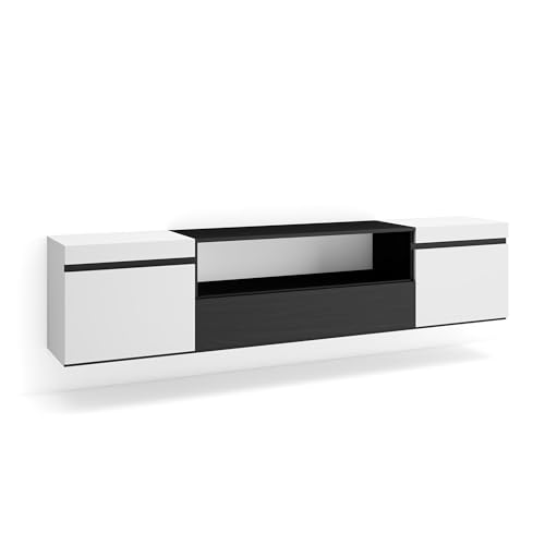 Skraut Home | TV-Schrank, Lowboard | für Wohnzimmer und Esszimmer | 200x45x35cm | Für TV-Geräte bis zu 80" | Hängend | Moderner Stil | Weiß und Schwarz Skraut Home | TV-Schrank, Lowboard | für Wohnzimmer und Esszimmer | 200x45x35cm | Für TV-Geräte bis zu 80" | Hängend | Moderner Stil | Weiß und Schwarz von Skraut Home