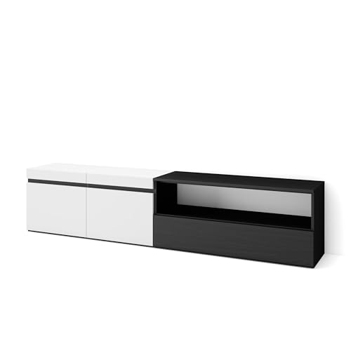 Skraut Home | TV-Schrank, Lowboard | für Wohnzimmer und Esszimmer | 200x45x35cm | Für TV-Geräte bis zu 80" | Fernsehtisch | Moderner Stil | Weiß und Schwarz Skraut Home | TV-Schrank, Lowboard | für Wohnzimmer und Esszimmer | 200x45x35cm | Für TV-Geräte bis zu 80" | Fernsehtisch | Moderner Stil | Weiß und Schwarz von Skraut Home
