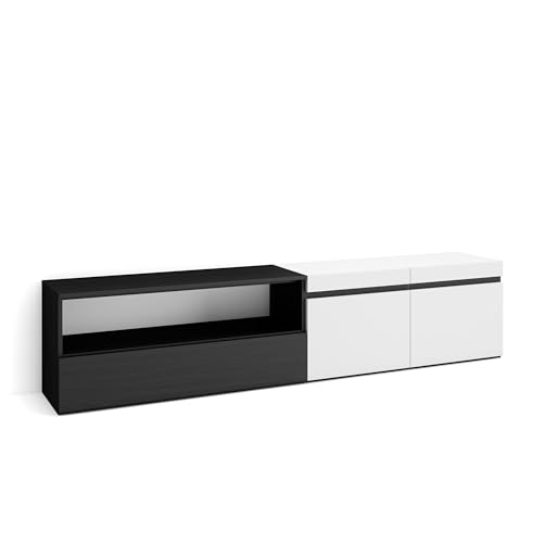 Skraut Home | TV-Schrank, Lowboard | für Wohnzimmer und Esszimmer | 200x45x35cm | Für TV-Geräte bis zu 80" | Fernsehtisch | Moderner Stil | Weiß und Schwarz Skraut Home | TV-Schrank, Lowboard | für Wohnzimmer und Esszimmer | 200x45x35cm | Für TV-Geräte bis zu 80" | Fernsehtisch | Moderner Stil | Weiß und Schwarz von Skraut Home