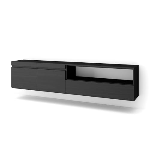 Skraut Home | TV-Schrank, Lowboard | für Wohnzimmer und Esszimmer | 200x45x35cm | Für TV-Geräte bis zu 80" | Hängend | Moderner Stil | Schwarz Skraut Home | TV-Schrank, Lowboard | für Wohnzimmer und Esszimmer | 200x45x35cm | Für TV-Geräte bis zu 80" | Hängend | Moderner Stil | Schwarz von Skraut Home