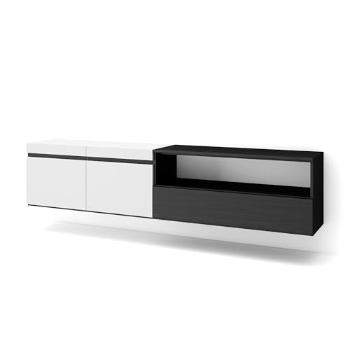 Skraut Home | TV-Schrank, Lowboard | für Wohnzimmer und Esszimmer | 200x45x35cm | Für TV-Geräte bis zu 80" | Hängend | Moderner Stil | Weiß und Schwarz Skraut Home | TV-Schrank, Lowboard | für Wohnzimmer und Esszimmer | 200x45x35cm | Für TV-Geräte bis zu 80" | Hängend | Moderner Stil | Weiß und Schwarz von Skraut Home