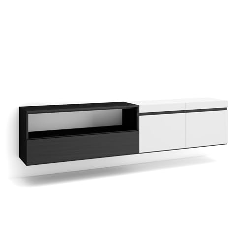 Skraut Home | TV-Schrank, Lowboard | für Wohnzimmer und Esszimmer | 200x45x35cm | Für TV-Geräte bis zu 80" | Hängend | Moderner Stil | Weiß und Schwarz Skraut Home | TV-Schrank, Lowboard | für Wohnzimmer und Esszimmer | 200x45x35cm | Für TV-Geräte bis zu 80" | Hängend | Moderner Stil | Weiß und Schwarz von Skraut Home