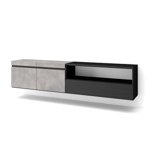 Skraut Home | TV-Schrank, Lowboard | für Wohnzimmer und Esszimmer | 200x45x35cm | Für TV-Geräte bis zu 80" | Hängend | Moderner Stil | Zement von Skraut Home