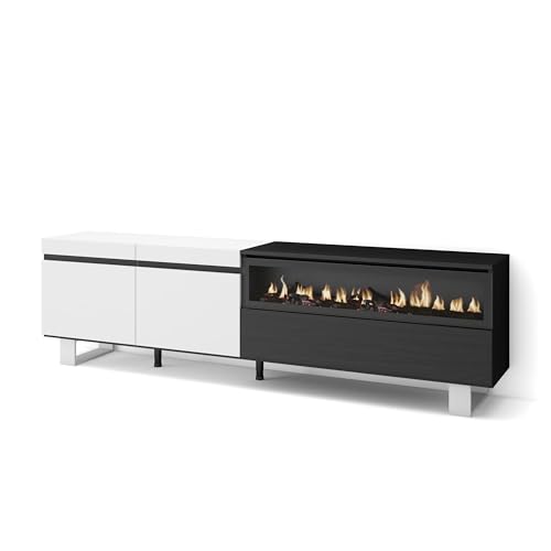 Skraut Home | TV-Schrank, Lowboard | für Wohnzimmer und Esszimmer | 200x57x35cm | Für TV-Geräte bis zu 80" | Elektrokamin. Maße | Industriedesign | Moderner Stil | Weiß und Schwarz Skraut Home | TV-Schrank, Lowboard | für Wohnzimmer und Esszimmer | 200x57x35cm | Für TV-Geräte bis zu 80" | Elektrokamin. Maße | Industriedesign | Moderner Stil | Weiß und Schwarz von Skraut Home