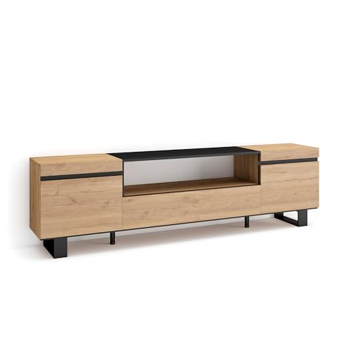 Skraut Home | TV-Schrank, Lowboard | für Wohnzimmer und Esszimmer | 200x57x35cm | Für TV-Geräte bis zu 80" | Industriedesign | Moderner Stil | Eiche Schwarz von Skraut Home