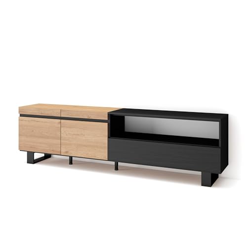 Skraut Home | TV-Schrank, Lowboard | für Wohnzimmer und Esszimmer | 200x57x35cm | Für TV-Geräte bis zu 80" | Industriedesign | Moderner Stil | Eiche Schwarz Skraut Home | TV-Schrank, Lowboard | für Wohnzimmer und Esszimmer | 200x57x35cm | Für TV-Geräte bis zu 80" | Industriedesign | Moderner Stil | Eiche Schwarz von Skraut Home