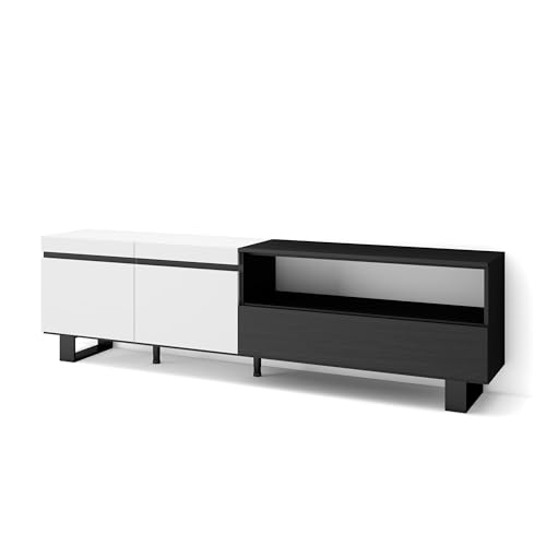 Skraut Home | TV-Schrank, Lowboard | für Wohnzimmer und Esszimmer | 200x57x35cm | Für TV-Geräte bis zu 80" | Industriedesign | Moderner Stil | Weiß und Schwarz Skraut Home | TV-Schrank, Lowboard | für Wohnzimmer und Esszimmer | 200x57x35cm | Für TV-Geräte bis zu 80" | Industriedesign | Moderner Stil | Weiß und Schwarz von Skraut Home