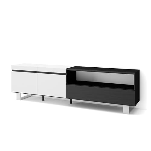 Skraut Home | TV-Schrank, Lowboard | für Wohnzimmer und Esszimmer | 200x57x35cm | Für TV-Geräte bis zu 80" | Industriedesign | Moderner Stil | Weiß und Schwarz Skraut Home | TV-Schrank, Lowboard | für Wohnzimmer und Esszimmer | 200x57x35cm | Für TV-Geräte bis zu 80" | Industriedesign | Moderner Stil | Weiß und Schwarz von Skraut Home