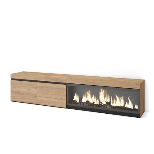 Skraut Home | TV-Schrank, Lowboard | für Wohnzimmer und Esszimmer | 210 | Für TV-Geräte bis zu 80" | Elektrokamin XXL | Moderner Stil | Eiche von Skraut Home