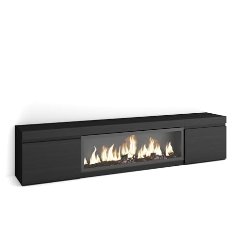 Skraut Home | TV-Schrank, Lowboard | für Wohnzimmer und Esszimmer | 210 | Für TV-Geräte bis zu 80" | Elektrokamin XXL | Moderner Stil | Schwarz von Skraut Home