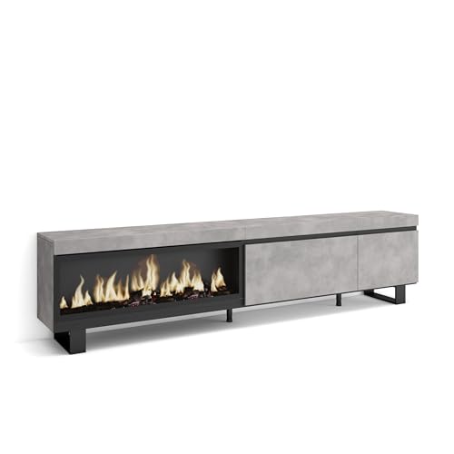 Skraut Home | TV-Schrank, Lowboard | für Wohnzimmer und Esszimmer | 237x57x35 cm | Für großformatiges TV | Elektrokamin XXL | Industriedesign | Moderner Stil | Zement Skraut Home | TV-Schrank, Lowboard | für Wohnzimmer und Esszimmer | 237x57x35 cm | Für großformatiges TV | Elektrokamin XXL | Industriedesign | Moderner Stil | Zement von Skraut Home