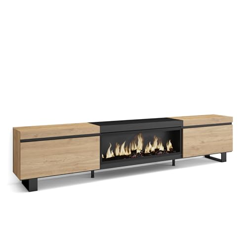 Skraut Home | TV-Schrank, Lowboard | für Wohnzimmer und Esszimmer | 267x57x35 cm | Für großformatiges TV | Elektrokamin XXL | Industriedesign | Moderner Stil | Eiche Schwarz von Skraut Home