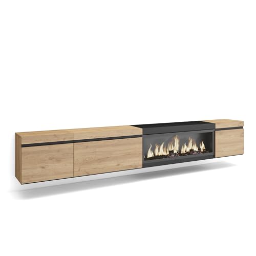 Skraut Home | TV-Schrank, Lowboard | für Wohnzimmer und Esszimmer | 288x45x35 cm | Für großformatiges TV | Elektrokamin XXL | Hängend | Moderner Stil | Eiche Schwarz Skraut Home | TV-Schrank, Lowboard | für Wohnzimmer und Esszimmer | 288x45x35 cm | Für großformatiges TV | Elektrokamin XXL | Hängend | Moderner Stil | Eiche Schwarz von Skraut Home