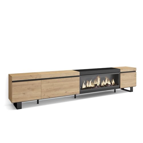 Skraut Home | TV-Schrank, Lowboard | für Wohnzimmer und Esszimmer | 288x57x35 cm | Für großformatiges TV | Elektrokamin XXL | Industriedesign | Moderner Stil | Eiche Schwarz von Skraut Home