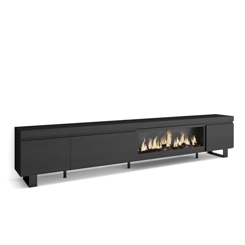 Skraut Home | TV-Schrank, Lowboard | für Wohnzimmer und Esszimmer | 288x57x35 cm | Für großformatiges TV | Elektrokamin XXL | Industriedesign | Moderner Stil | Schwarz Skraut Home | TV-Schrank, Lowboard | für Wohnzimmer und Esszimmer | 288x57x35 cm | Für großformatiges TV | Elektrokamin XXL | Industriedesign | Moderner Stil | Schwarz von Skraut Home