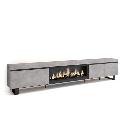 Skraut Home | TV-Schrank, Lowboard | für Wohnzimmer und Esszimmer | 288x57x35 cm | Für großformatiges TV | Elektrokamin XXL | Industriedesign | Moderner Stil | Zement von Skraut Home