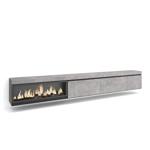 Skraut Home | TV-Schrank, Lowboard | für Wohnzimmer und Esszimmer | 317x45x35 cm | Elektrokamin XXL | Hängend | Moderner Stil | Zement von Skraut Home